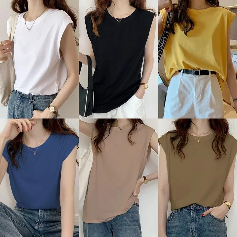 Koszulka bez rękawów, damska luźna letnia nowość, czarna koszulka typu top, bluzka studencka, do noszenia na zewnątrz