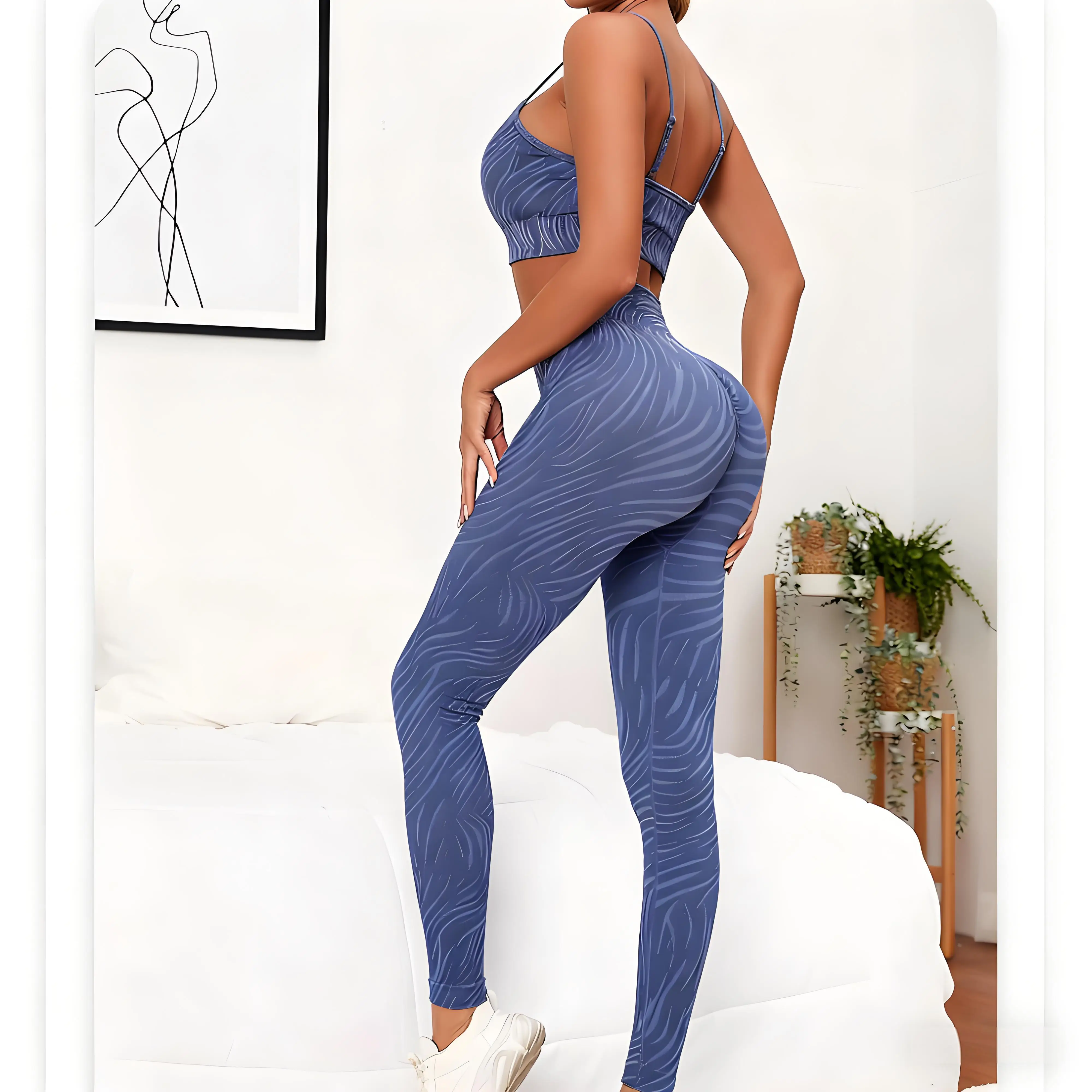 

Zebra Print Yoga Sets Women Gym Clothes Striped Yoga Leggings Ensemble Fitness Sports Set Workout Clothes for Women Gym Set