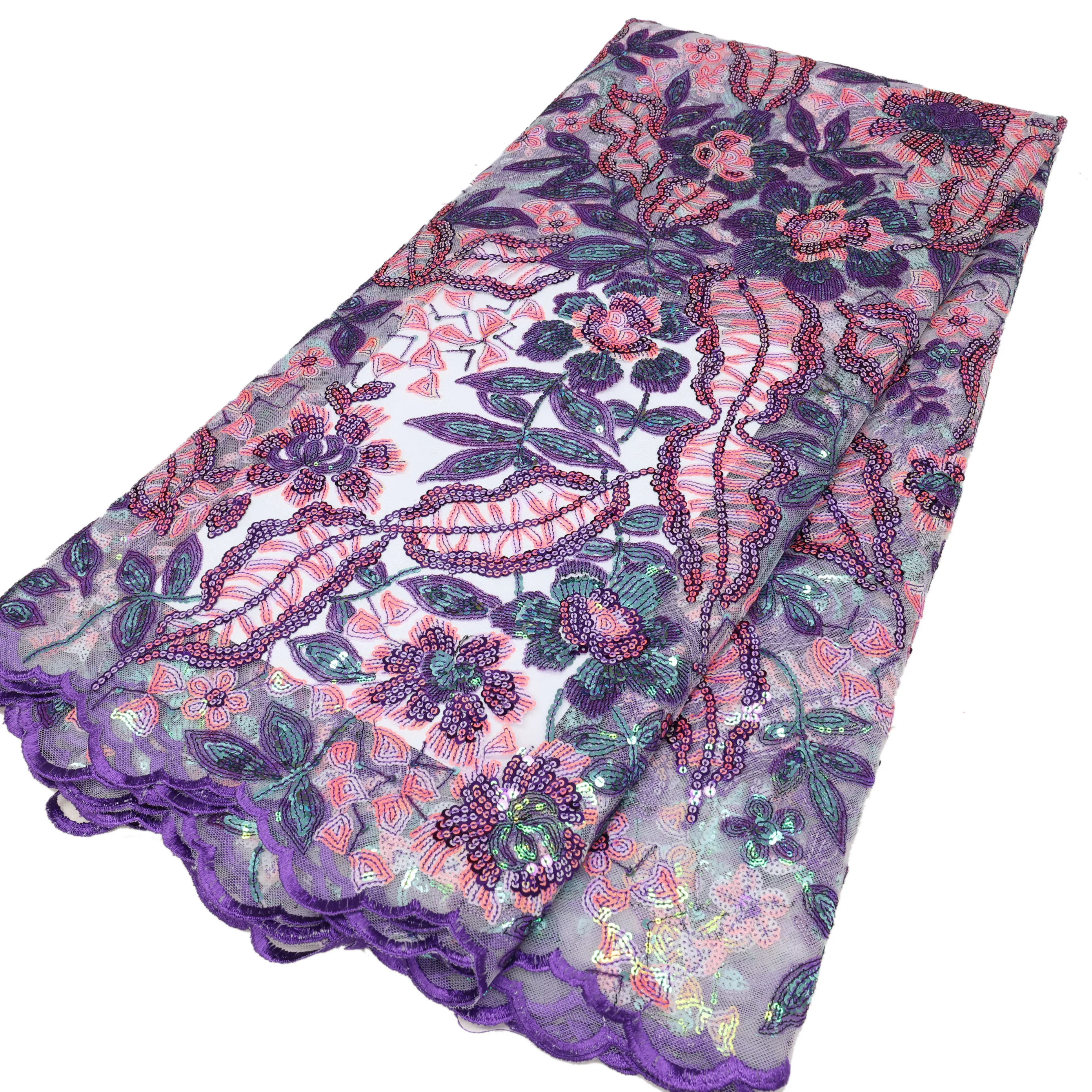 

High Demand Intricate Anemone Embroidery Lace With Sequin Mesh Tulle Fabric for Sewing Wedding Party Dresses and Event Projects