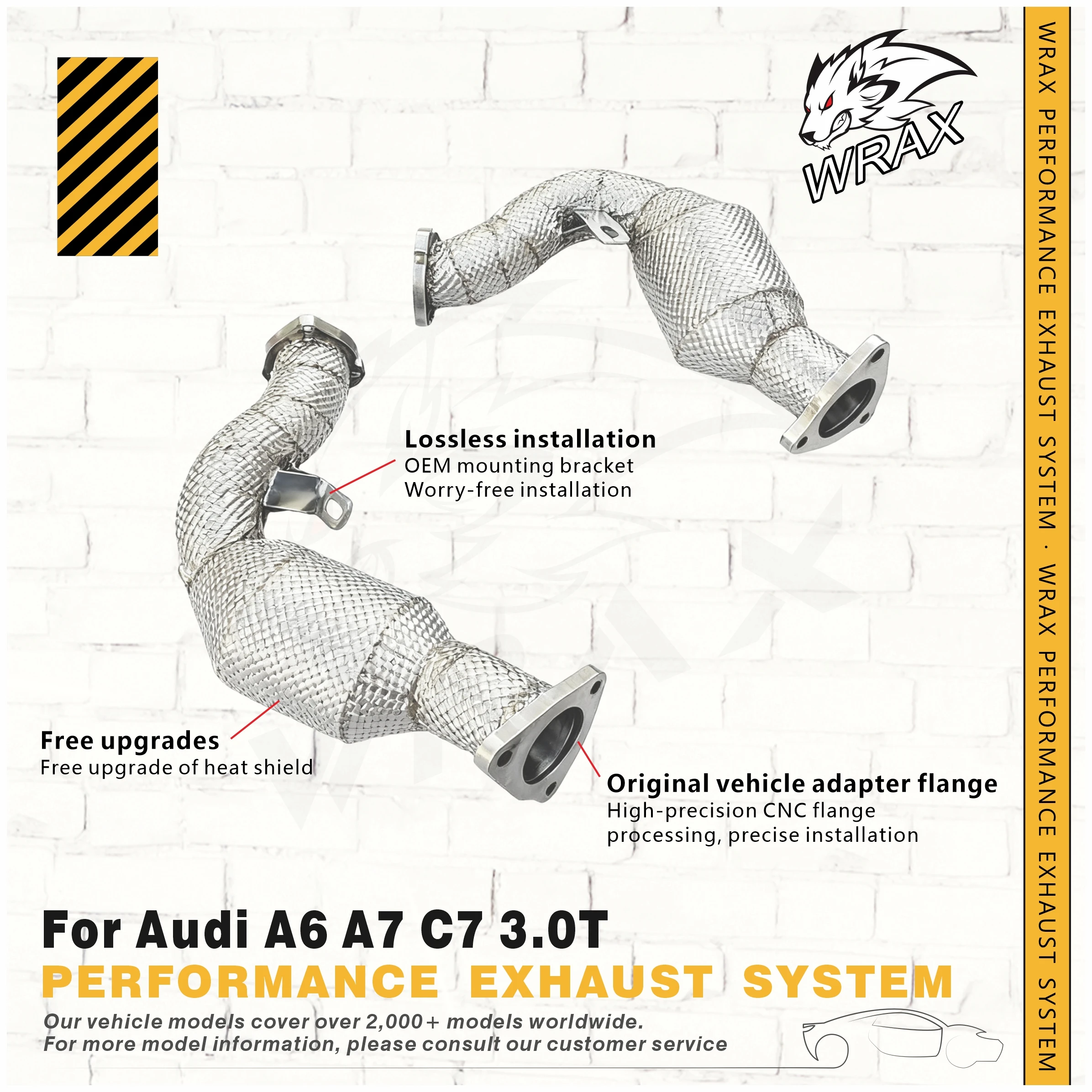 

WRAX SS304 High Flow Downpipe for Audi A6 A7 C7 3.0T Performance Exhaust Upgrade of Heat Shield