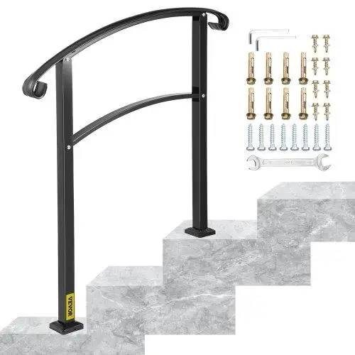 3-Step Transitional Handrail Fits 1 or 3 Steps Matte Stair Wrought Iron Handrail with Installation Kit Hand Rails for