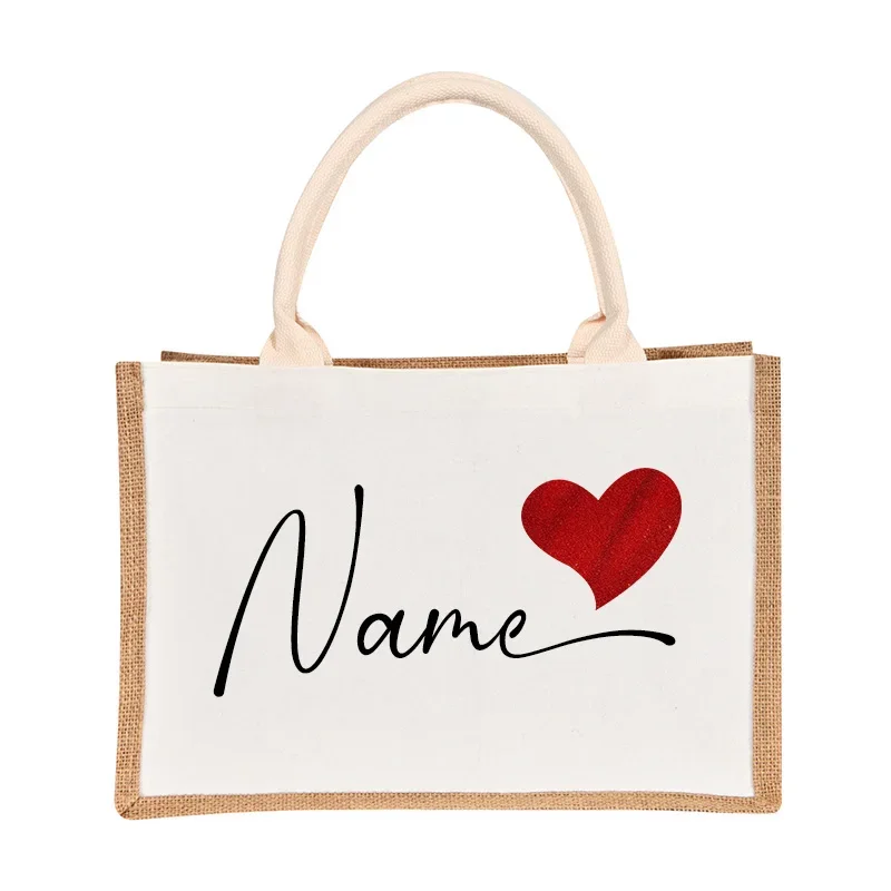 Custom Name Bag Burlap Tote Bag Can Be Used Back Large Capacity Handbag Fashion Woman Beach Bag Bridesmaids Personalized Gift