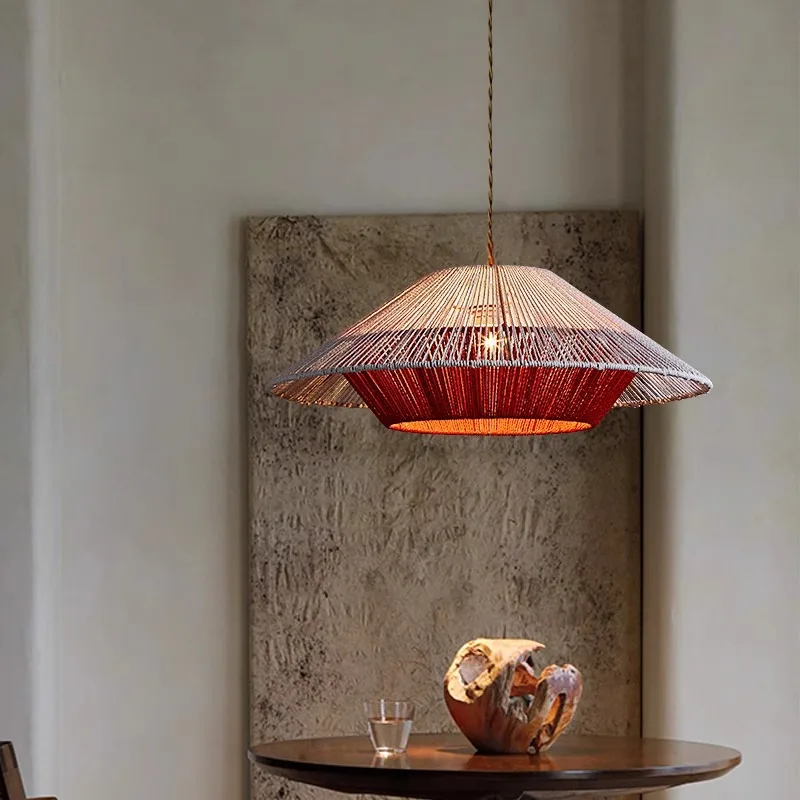 Wabi Sabi Pendant Lights Living Dining Room Home Decor Lamps B&B Restaurant Bedroom Vintage Hemp Rope Rattan Weaving Chandelier