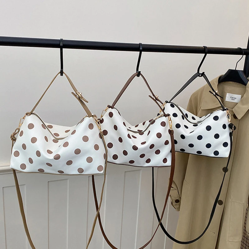 Koreanische Umhängetasche mit Polka Dots, leichte Damen-Umhängetasche, vielseitige, lässige Colorblock-Handtasche für den Arbeitsweg, Reißverschluss – Detail 12