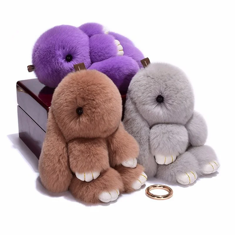 Cute Plush Bunny Keychain Women Fur Angel Rabbit Key Ring Plush Dolls Toy Girls Bag Car Key Pendant 14cm