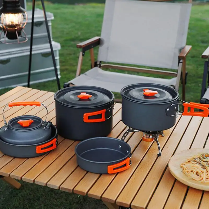 

10Pcs Camp Cooking Set Camping Cookware Travel Tableware Outdoor Cooking Kit cooking pot frying pan teapot bowls soup spoon