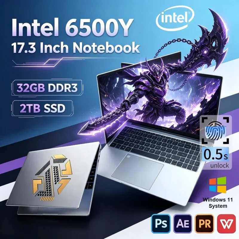 High Quality 17.3in Ultra Slim Laptop Intel 6500Y 16GB 32GB 2TB SSD Win11 Premium Gaming Office PC