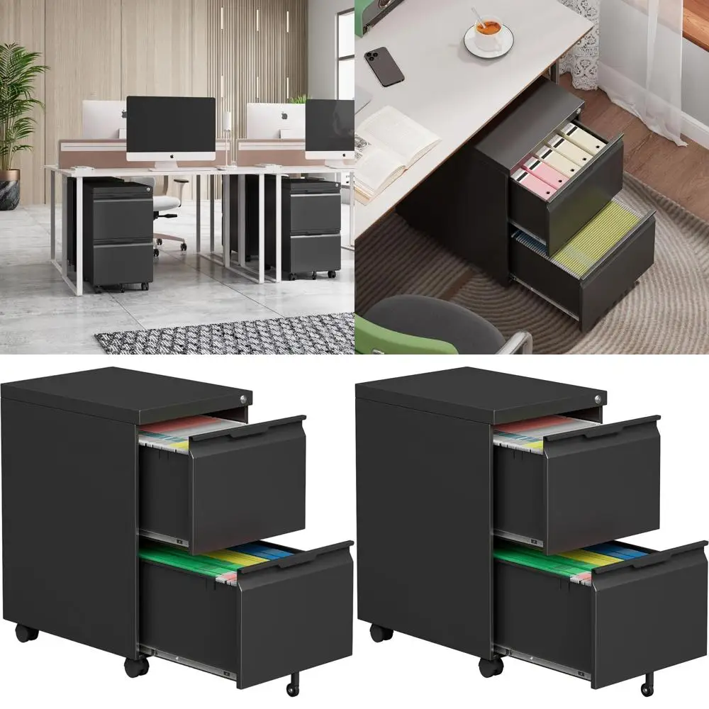 

Rolling 2-Drawer File Cabinet with Lock, Home Office Storage, Suitable for Letter, Legal & A4 Files