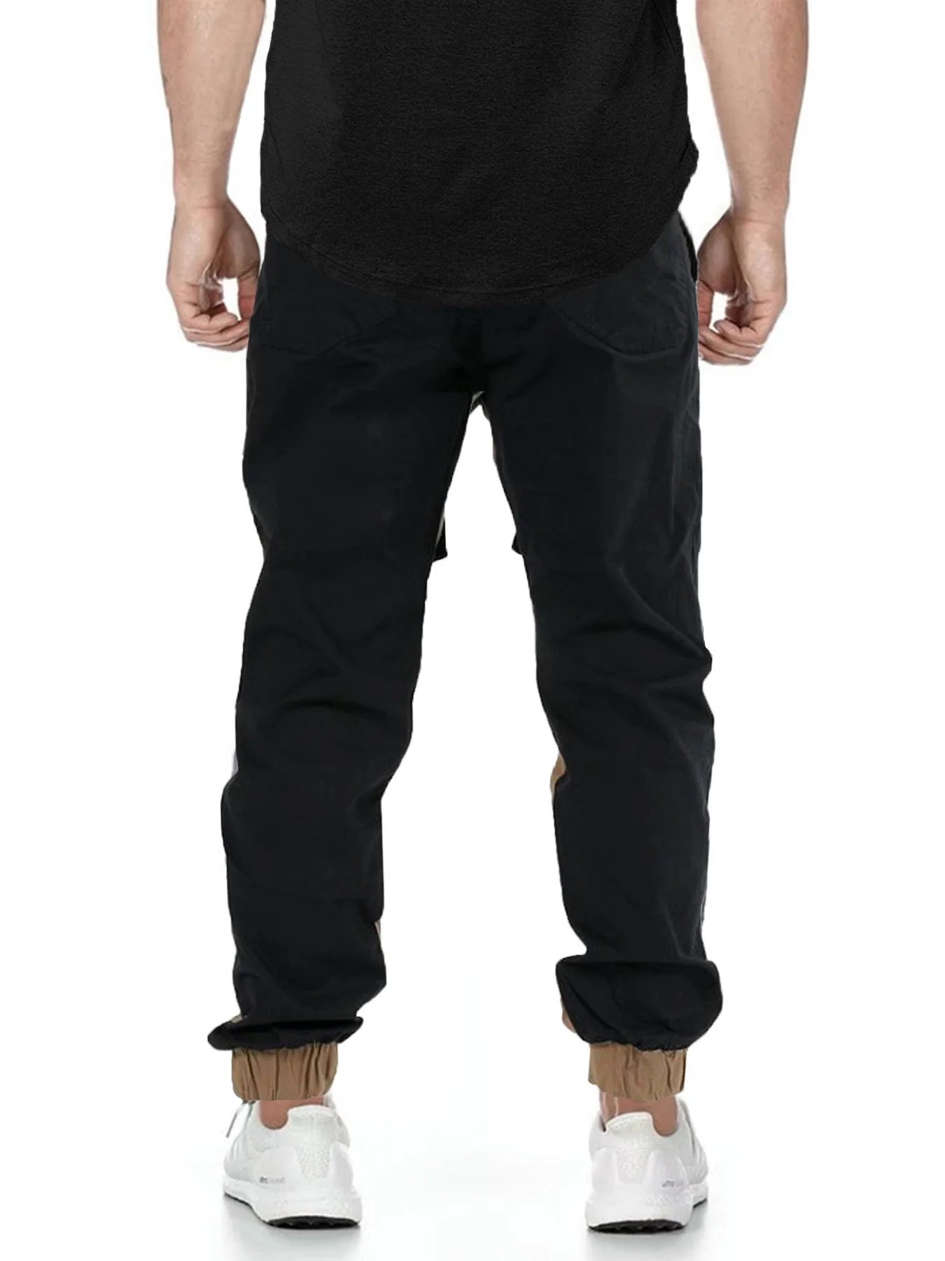 Men's spring and autumn woven non-elastic multi-pocket cargo pants elastic waist with drawstring foot mouth rubber band closure