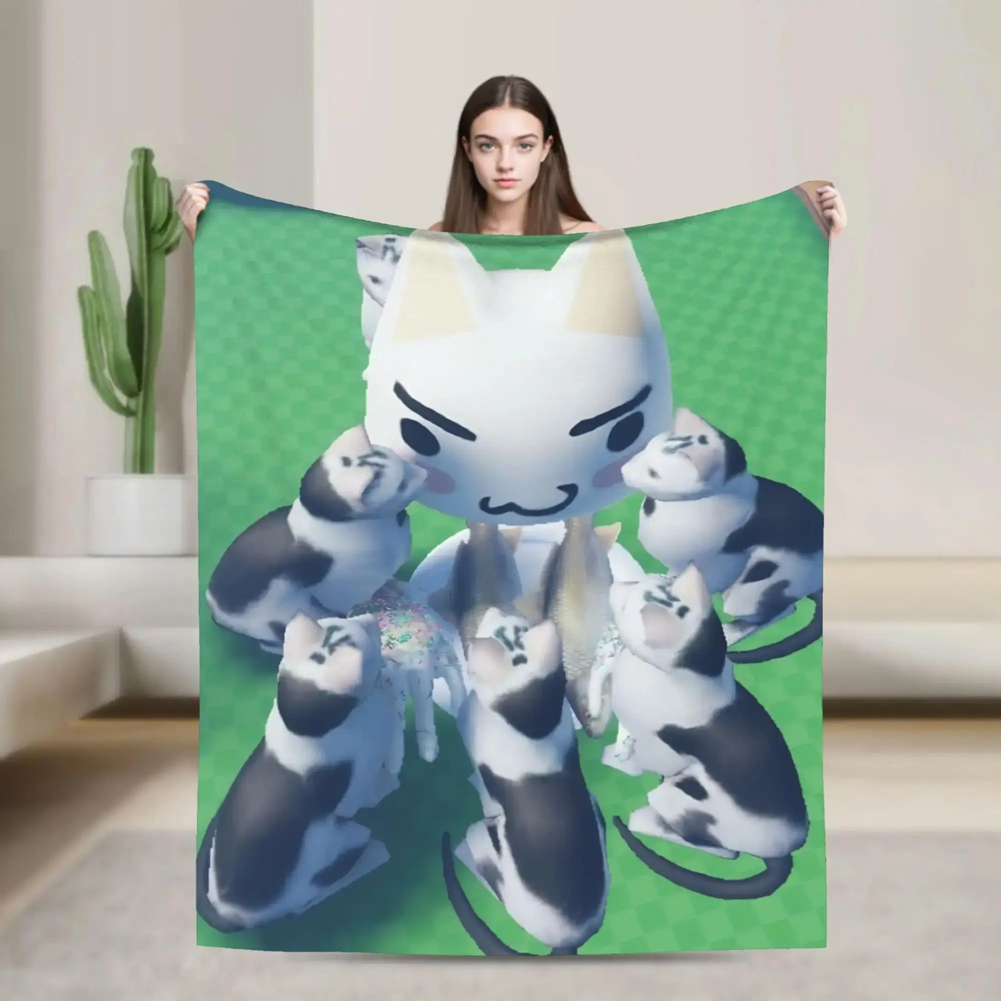 

Warm Soft Blanket Decorative Inoue Toro Cat Design Flannel Throw for Living Room Sofa Bed Cover