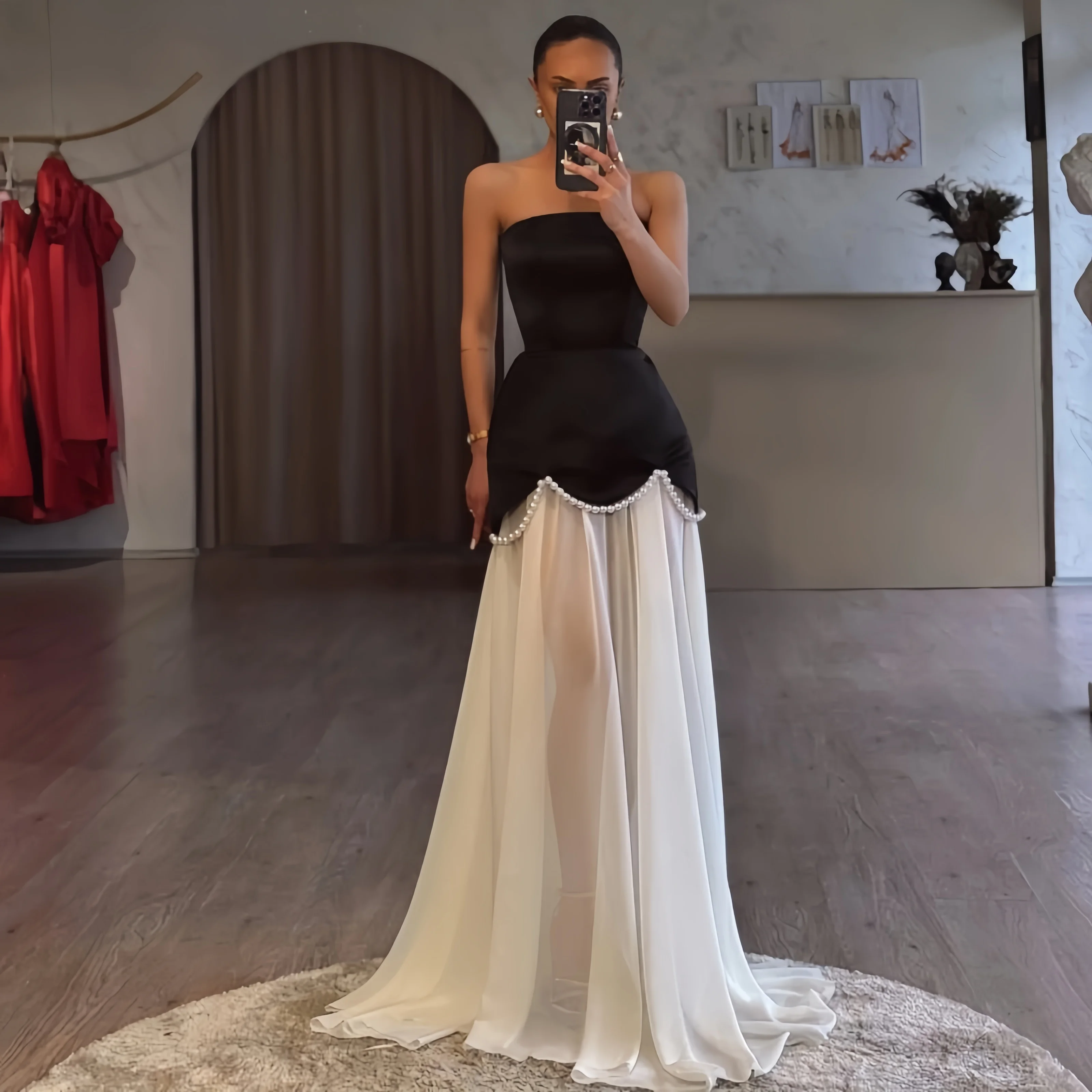 Elegant Pearl Mesh Patchwork Maxi Dress Women Strapless Ribbon Backless Long Dress Luxury Wedding Guest Evening Party Dress 2026