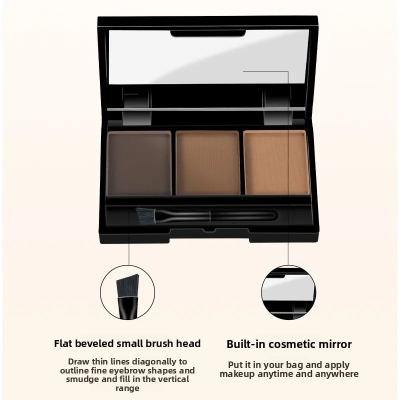 Driekleurig wenkbrauwpoeder Waterdicht en zweetbestendig Vormgevend wenkbrauwpalet Professionele waterdichte cosmetica