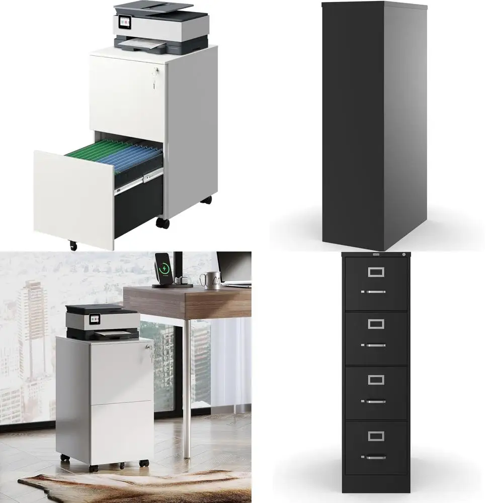 خزانة ملفات معدنية قابلة للقفل بدرجين للمكتب المنزلي، تتدحرج تحت المكتب، مجمعة بالكامل، لمسة نهائية بيضاء