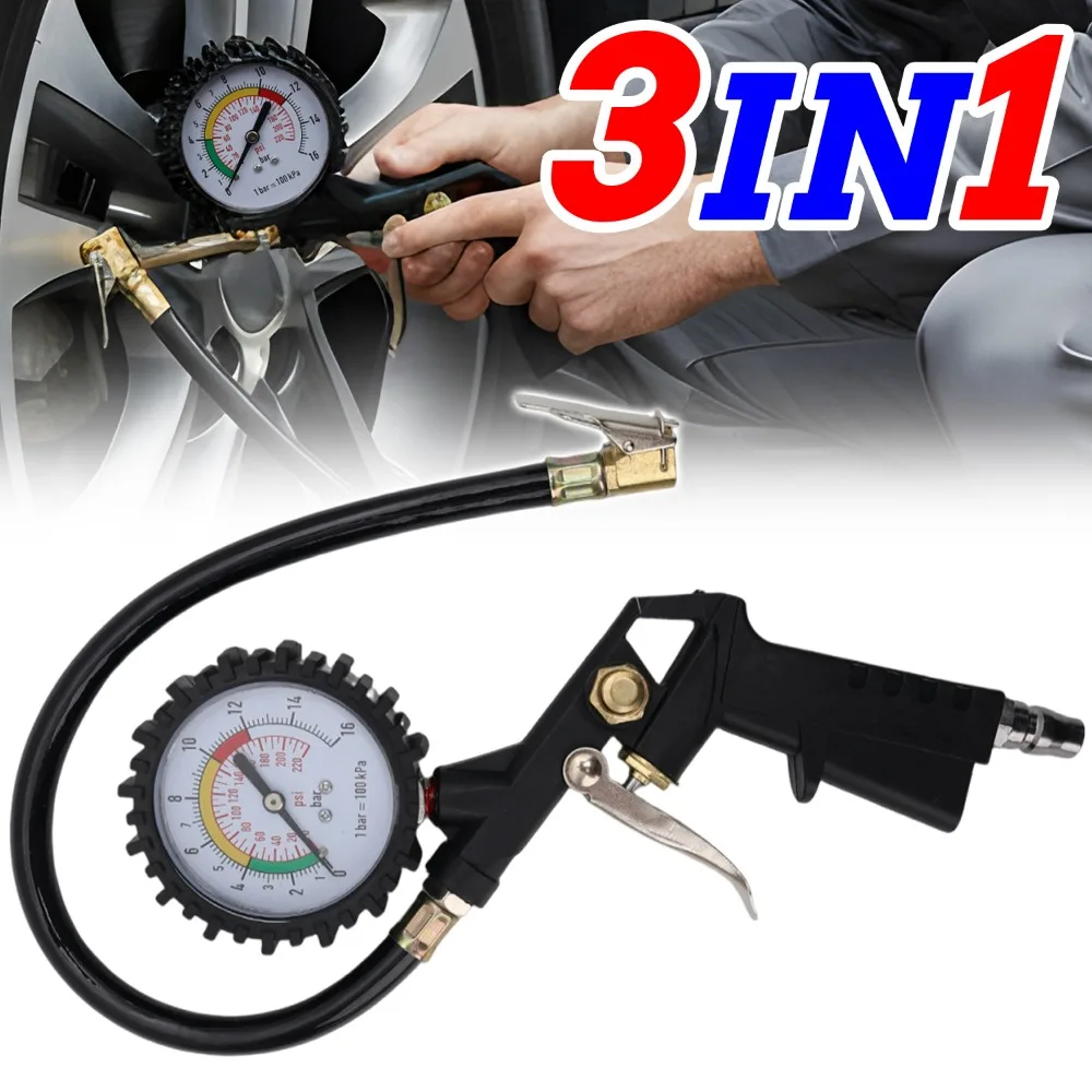 

Автомобильный мотоциклетный шинный манометр, сверхмощный воздушный компрессор, аксессуар, большой циферблат, легкое считывание, 220 фунтов на квадратный дюйм, механический пистолет под давлением, инструмент