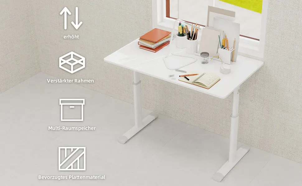 60*100cm Höhenverstellbarer Schreibtisch für Kinder & Erwachsene, Multifunktionales Kompaktdesign für Zuhause & Büro – Detail 5