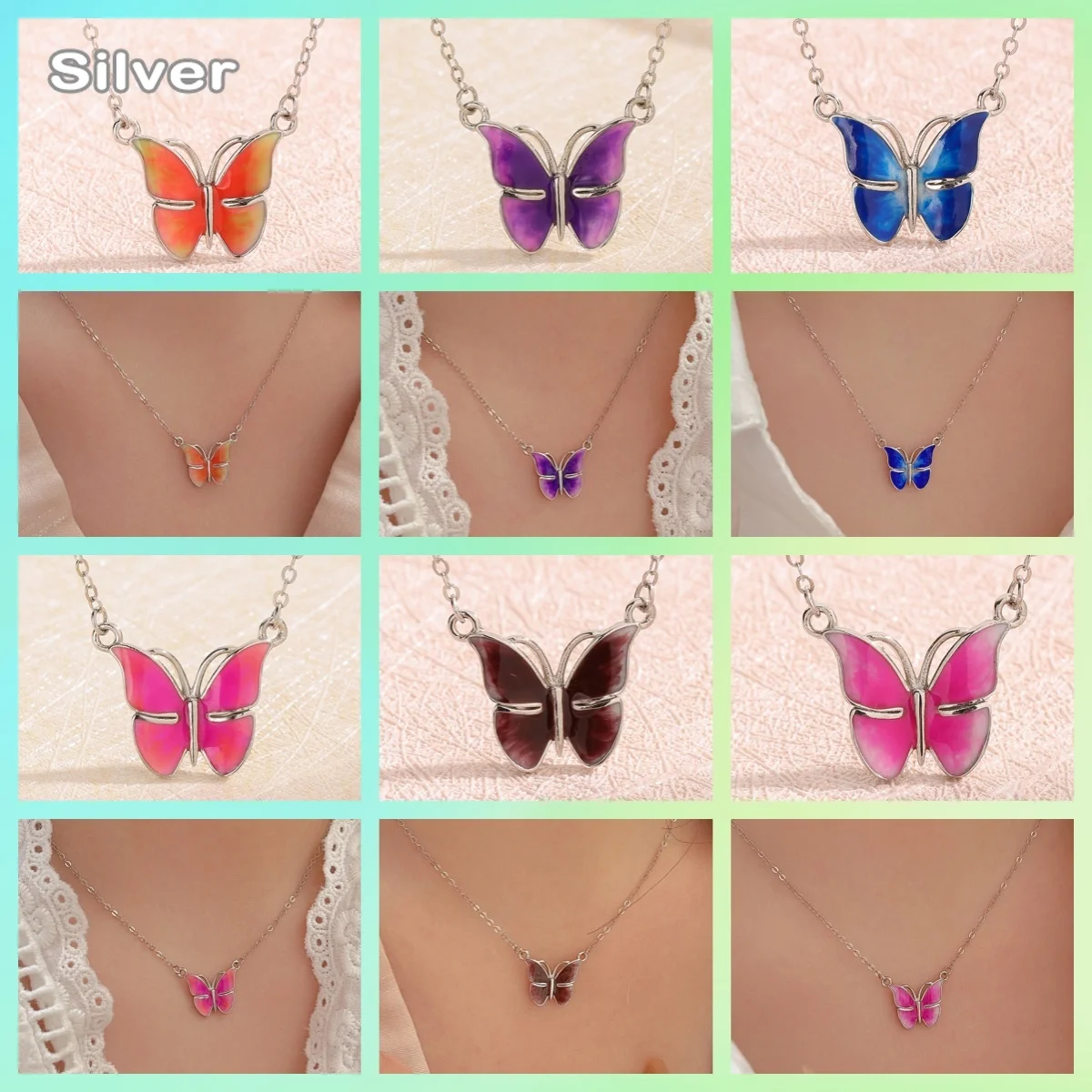 

2024 Latest Hot Selling Literary wind 100% S925 Sterling Silver Various drop glue Butterfly Necklaces Women Fashion Necklace