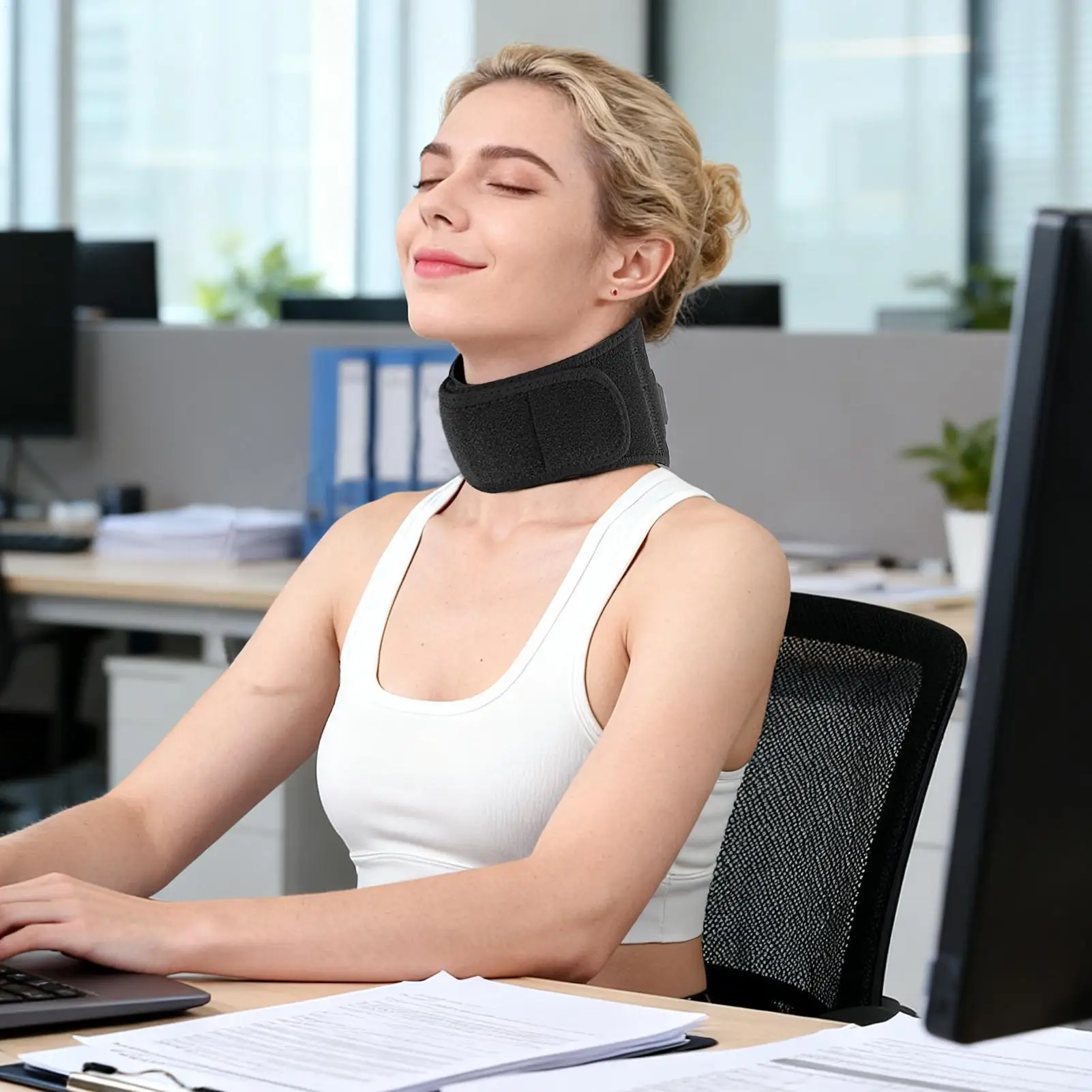 Neck Heating Pad 3 Temperature Settings Heater Adjustable Strap Heated Neck Scarf for Cervical Discomfort Relief Women Men