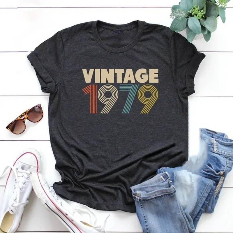 VINTAGE 1979 Letter Print T Shirt Women Short Sleeve O Neck Loose T-shirt Summer Women Tee Shirt Tops Camisetas Mujer