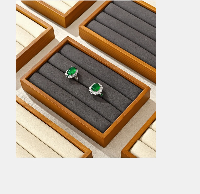 Oirlv Holzring-Präsentationsplatte Schmuckständer Grau Beige Ringhalter Schmuck-Aufbewahrungsorganizer Fotografie-Requisiten – Detail 7