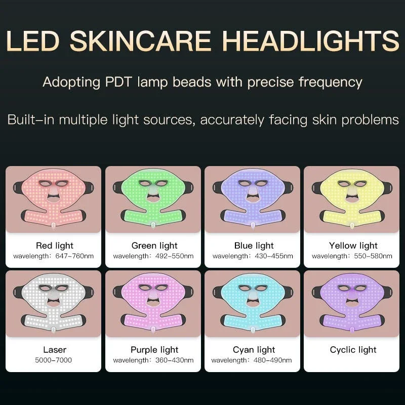 Silicone Photon LED Mask Face with Neck 7 Colors LED Light Infrared Therapy Flexible Mask Brighten Skin Tone Repair Skin Care