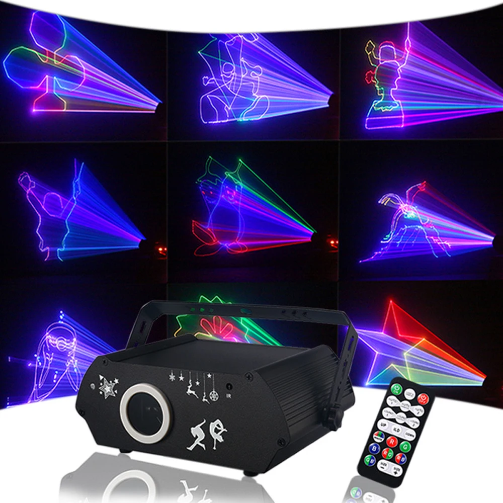 DJ Lights For Party 300mW RGB Full Color Laser Light Projector 15K 3D Animation Laser Light With Remote Control DMX Disco Light