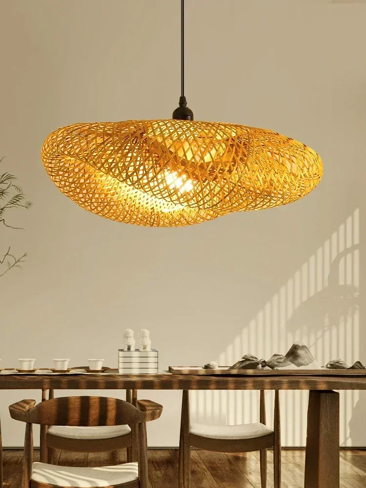 Bambou tissage pendentif LED lumière fait à la main Vintage maison suspendu lustre éclairage salon cuisine rotin tissé suspension