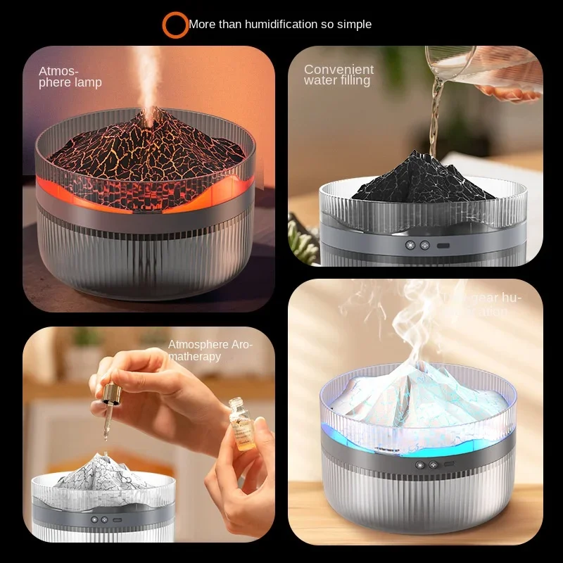 New Volcano Aromatherapy Machine Flame Air Humidifier 1000ML Large Capacity Large Mist Volume Aroma Diffuser for Bedroom Home