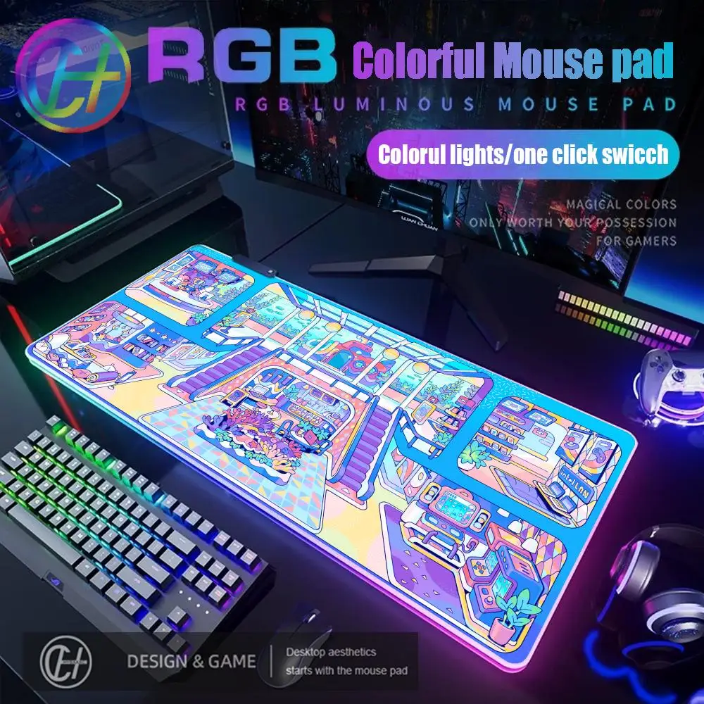

HYBXAXC Kawaii Shark Mouse Pad RGB Gaming Mouse Pad Desk Mat HD Gamer Large LED Light XXL 900X400X3MM Blue Mouse Pad