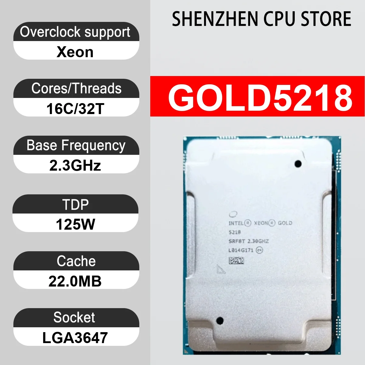 Intel Xeon GOLD5218 16 Core 32 Thread 2.3GHz 125W 22.0MB Cache 14nm Cascade Lake-SP DDR4-2666 MHz SRF8T LGA3647