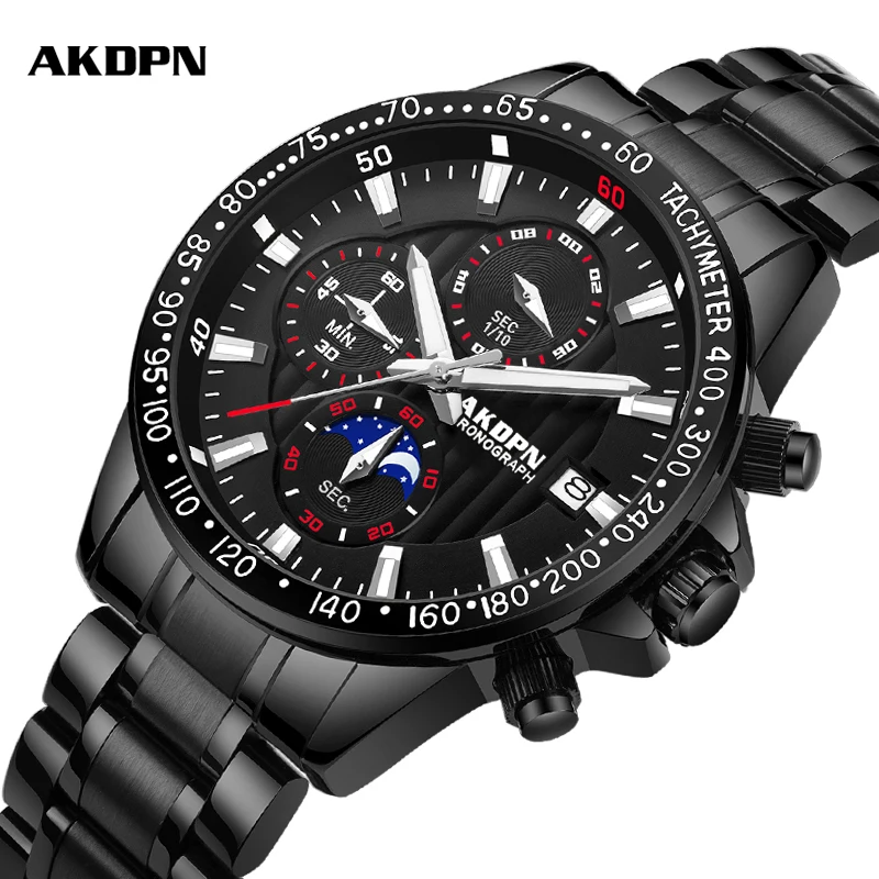 Relógio masculino de luxo novo à prova dwaterproof água aço inoxidável relógios quartzo cronógrafo relógio de pulso masculino relógios para homem relógio casual