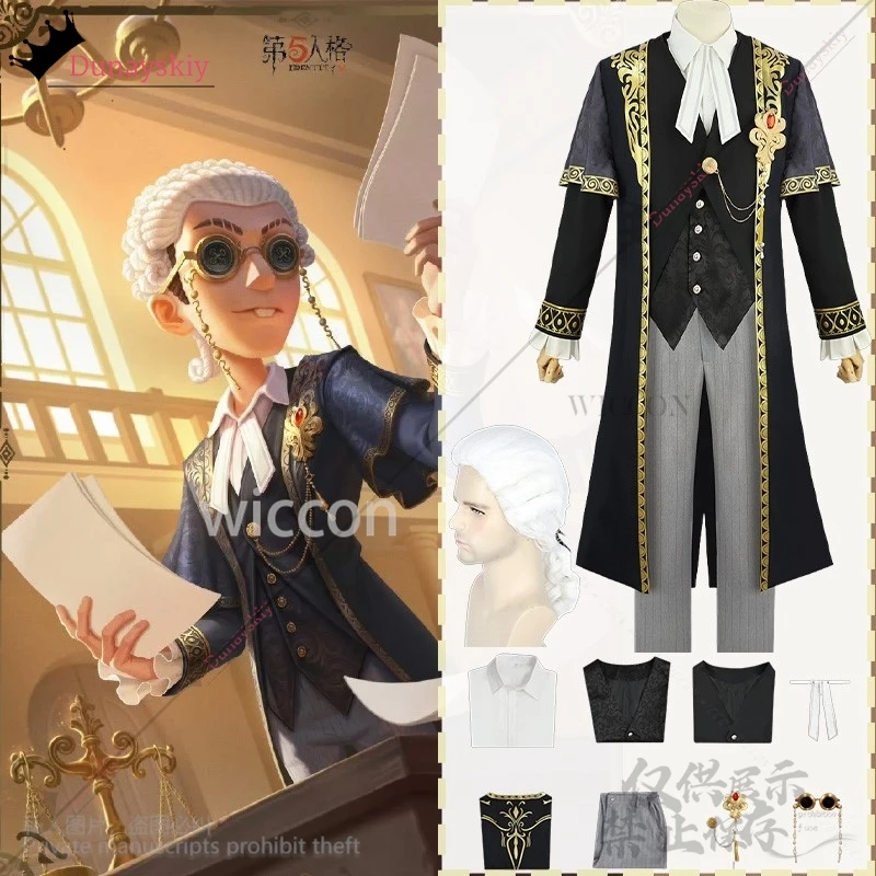 Anime Game Identity Ⅴ Cosplay Freddy Riley Lawyer Costume The Weight Of Justice Tailcoat Gothic Coat Wigs Halloween Customized