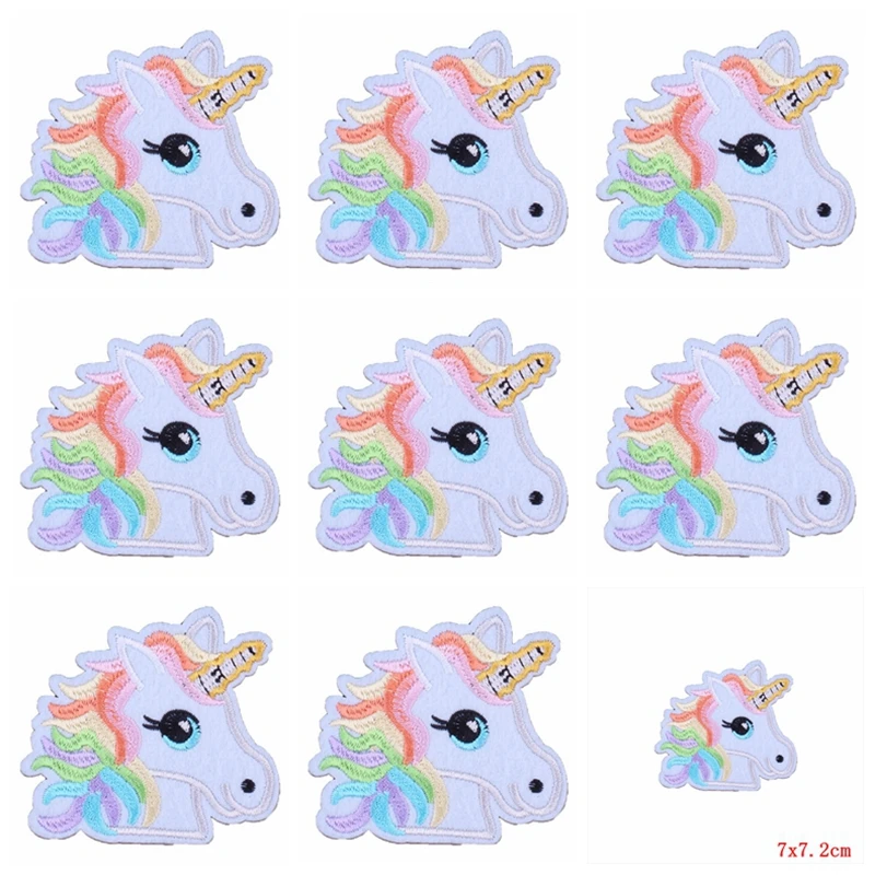 10pcs/Lot Cartoon Unicorn Patches For Clothing Cute Animal Stripes Embroidered Patches On Clothes Fashionable Badges On Jacket