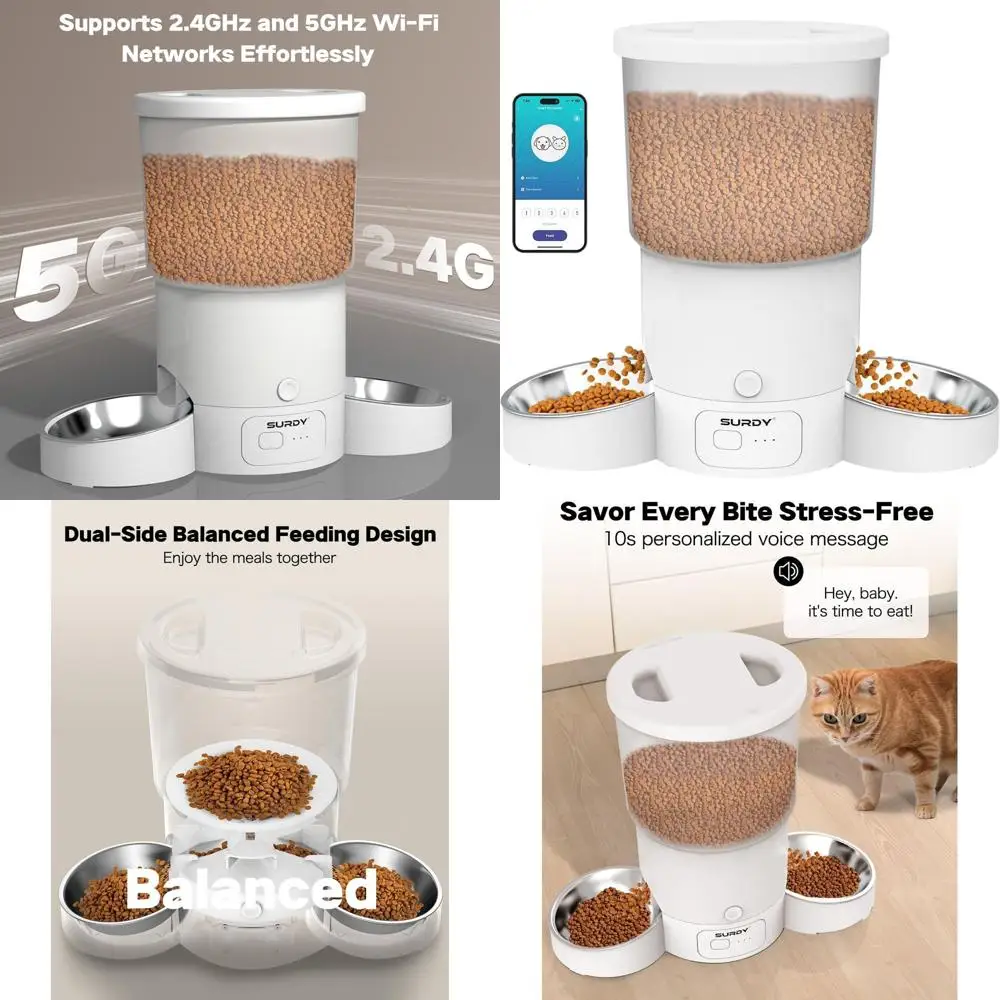 

5G Compatible, 20-Cup 5L Automatic Pet Food Dispenser for Dual Cats with Smartphone Control