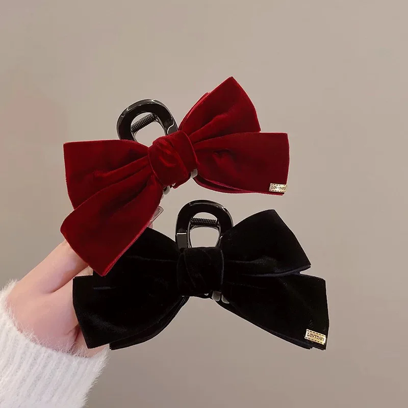 

Черно-красная флисовая заколка с бантом, модная женская заколка для волос с зажимом Dhark, аксессуар для волос