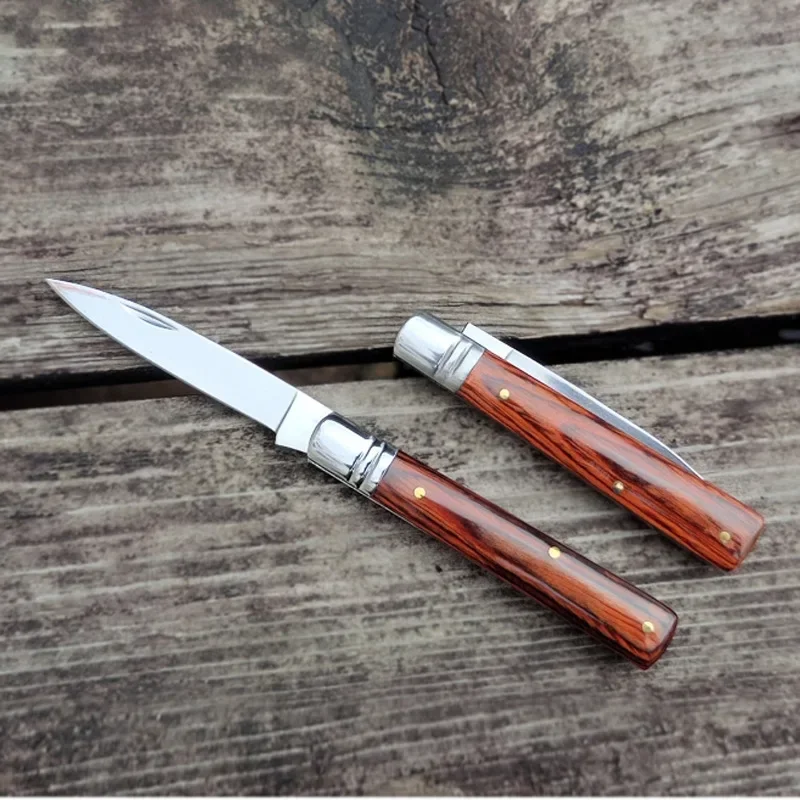 1Pcs Japanese Handmade Folding Knife Wooden Handle Small Folding Knife Stainless Steel Multifunctional Fruit Outdoor Tool