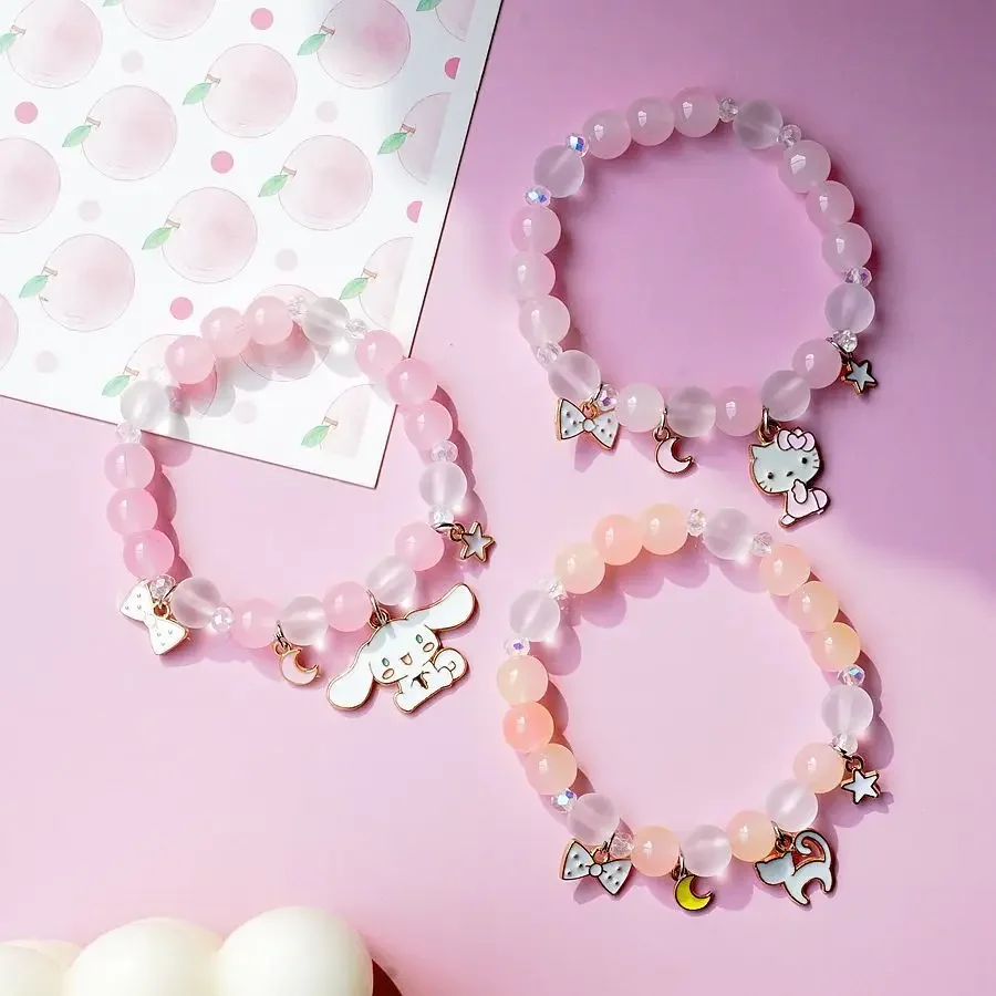 Sanrio Hello Kitty Cinnamoroll Kuromi bracciali Cute Cartoon women\'s Bead Bangle bracciali elastici gioielli ragazze regali di compleanno