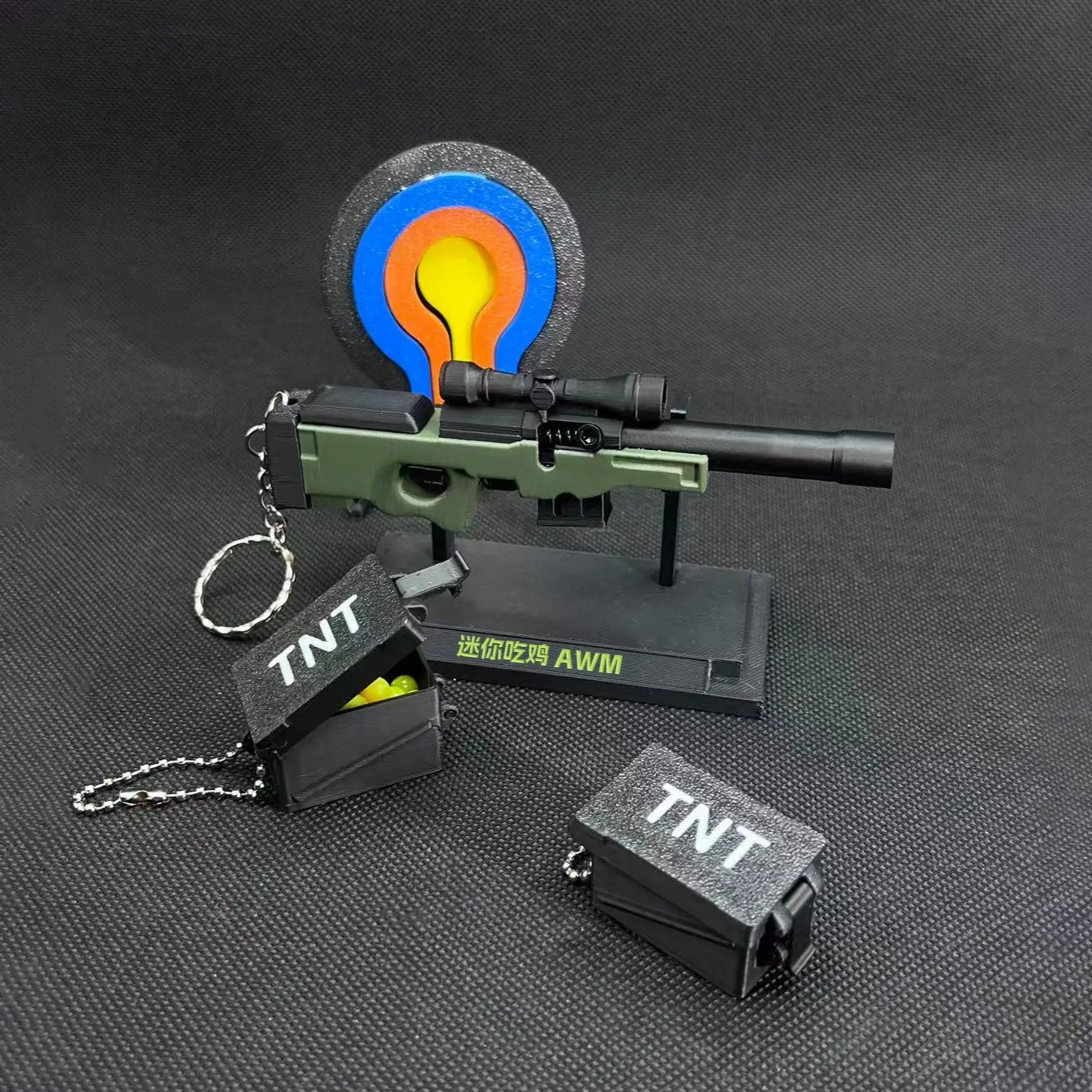 

AWM Mini 3D Printed Fidget Toy Keychain Bolt Action Shootable Soft Ball Removable Magazine MultiColor Stress Relief Pendant Gift