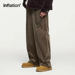 INFLATION 100% Cotton Corduroy Cargo Pants Men Loose Casual Japanese Vintage 3D Cut Trousers