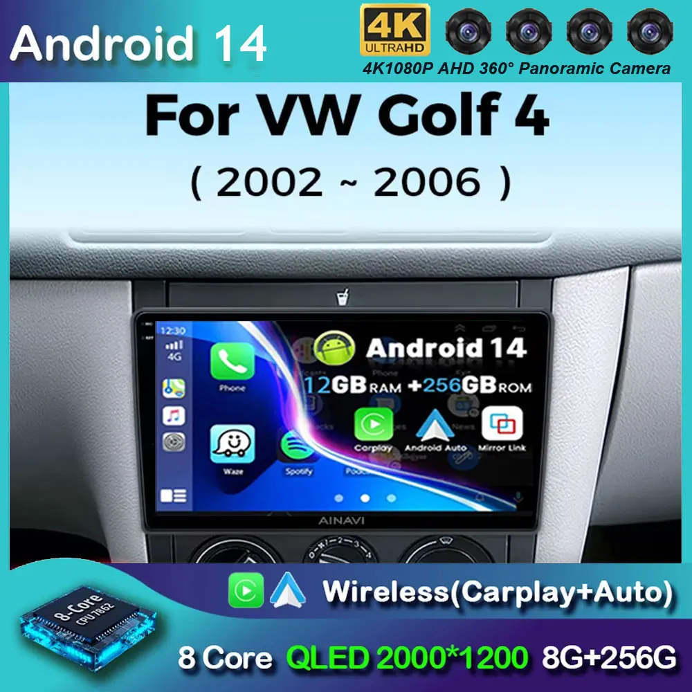 Android 14 Car Radio Android 12 For Volkswagen VW Golf 4 IV Jetta MK4 Classics Multimedia Player Carplay GPS Auto Stereo DSP