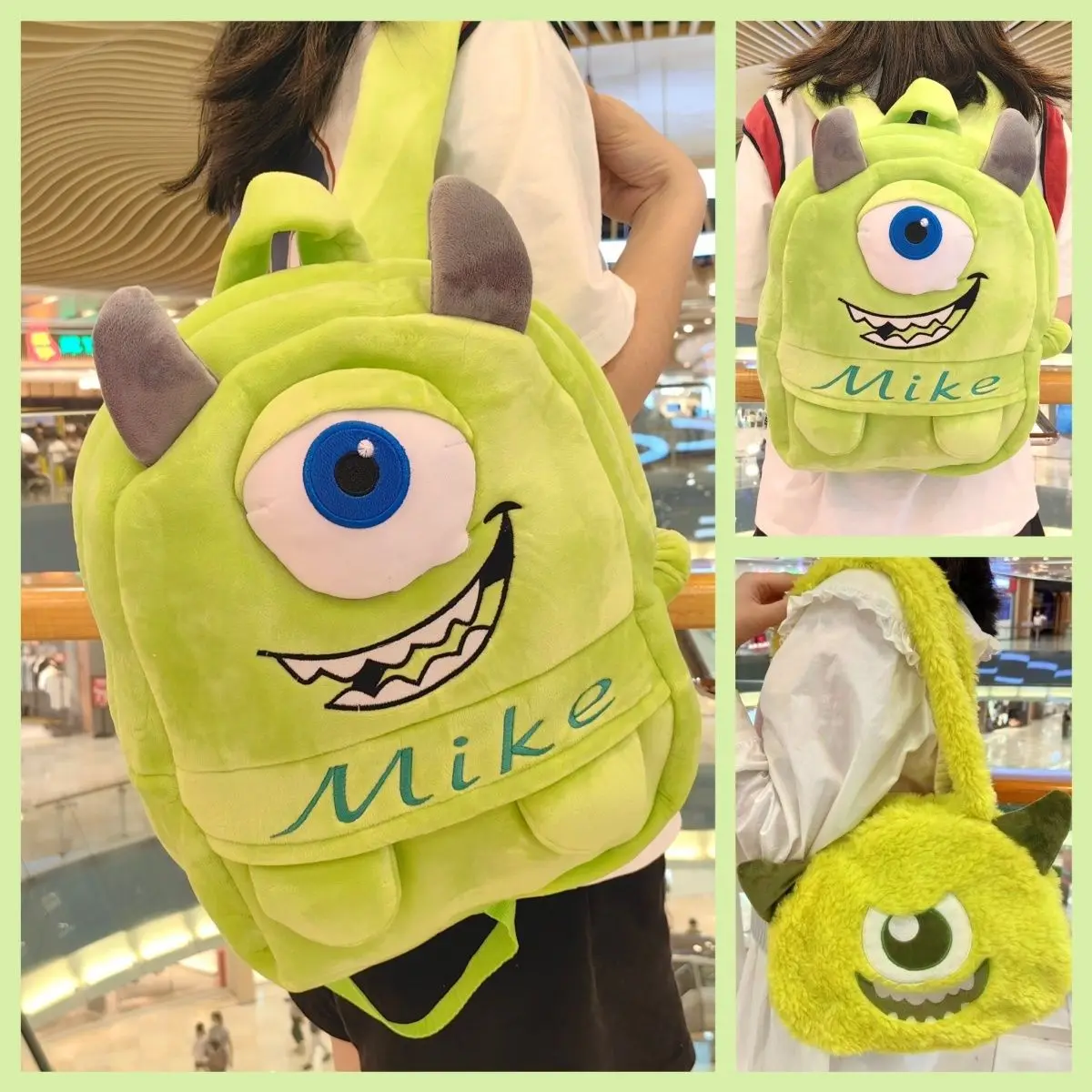 40cm Disney Mike Big Eyes Backpack Doll Plush Student Large Capacity Monster University Plush Big Eyes Funny Backpack