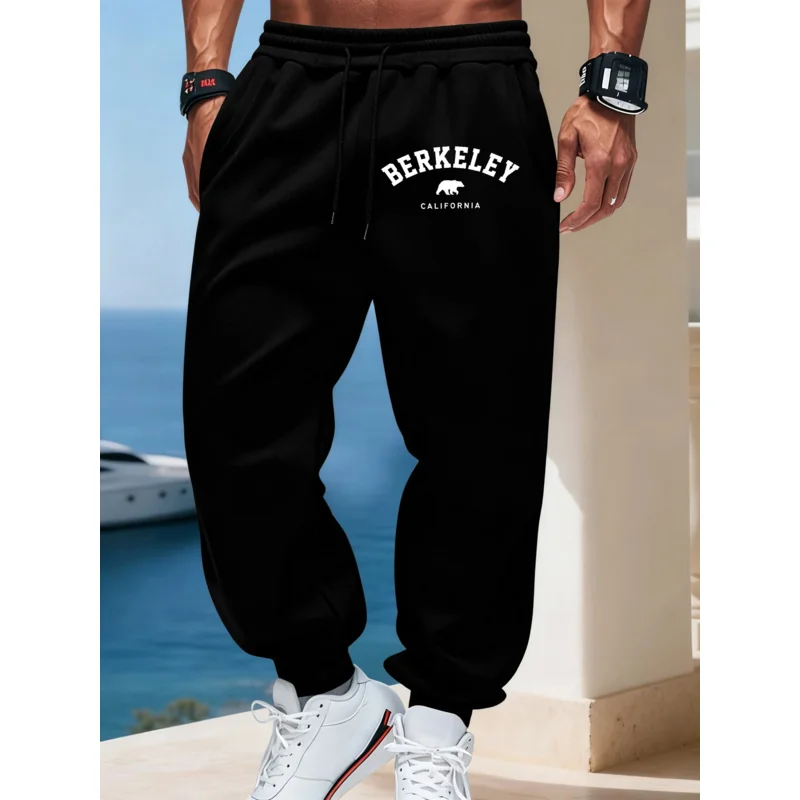 Classic Trendy Men's Casual Drawstring Sports Pants, Fleece Thermal Sweatpants, Basic Style Joggers