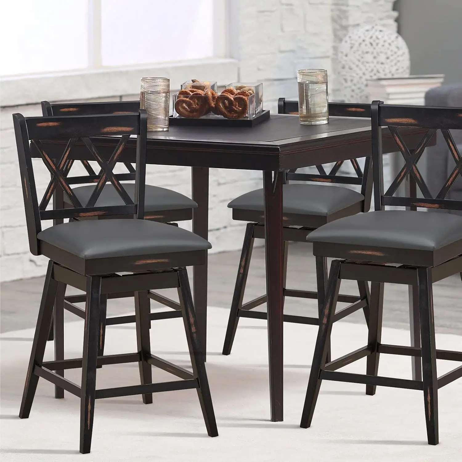 Costway Bar Stool Set Of 4, 360 ° Swivel Counter Height 25Inch Bar Stool With Foot Rest Upholstered Cushion & Ergonomic