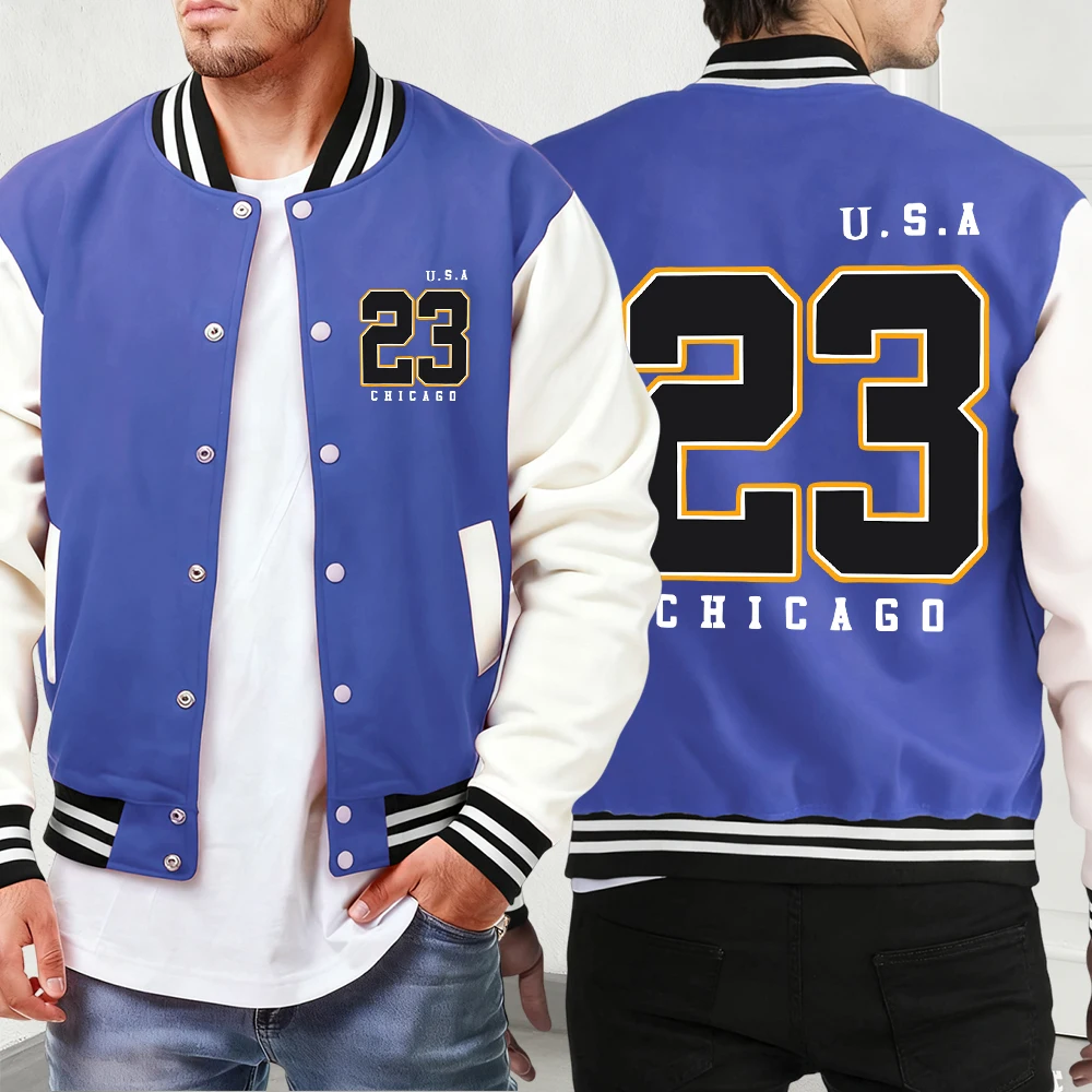

Usa Chicago Number 23 Print Sport Casual Menswear Loose Fashion Jackets Men'S Pocket Street Coat Comfy Classic Baseball Jersey