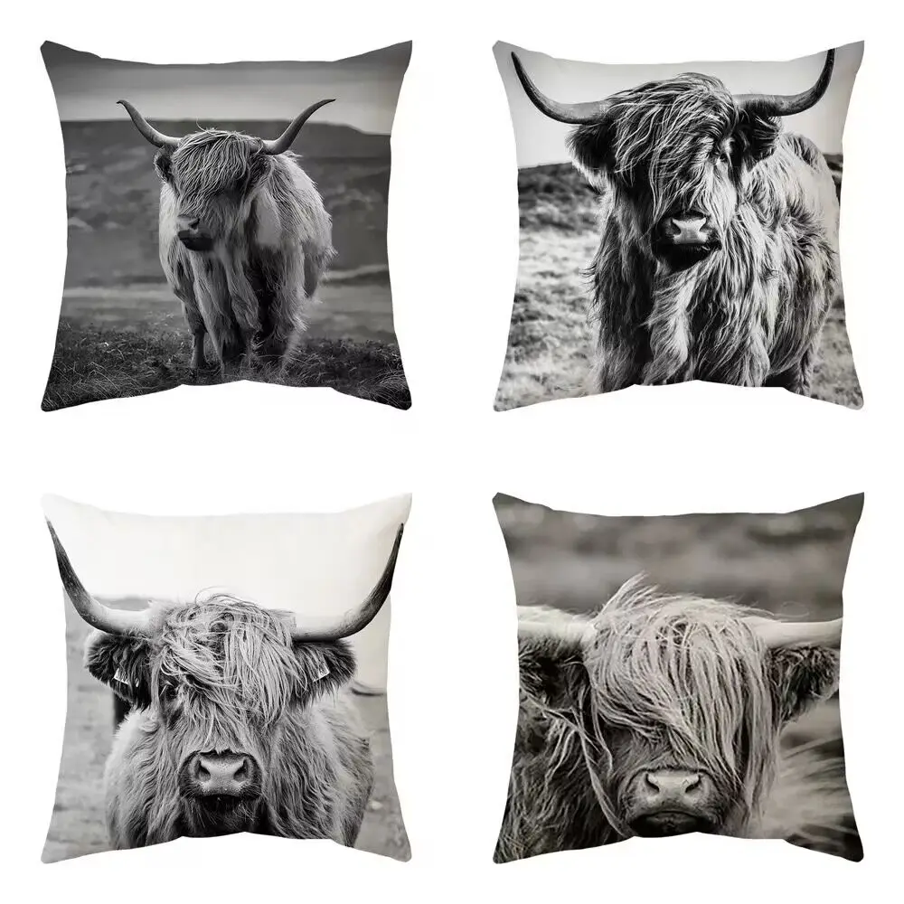 

Scottish Highland Cattle Cow Print Cushion Cover Kyloe Soft Plush Throw Pillowcase For Kid Gift Sofa Home Decor Pillows Cases