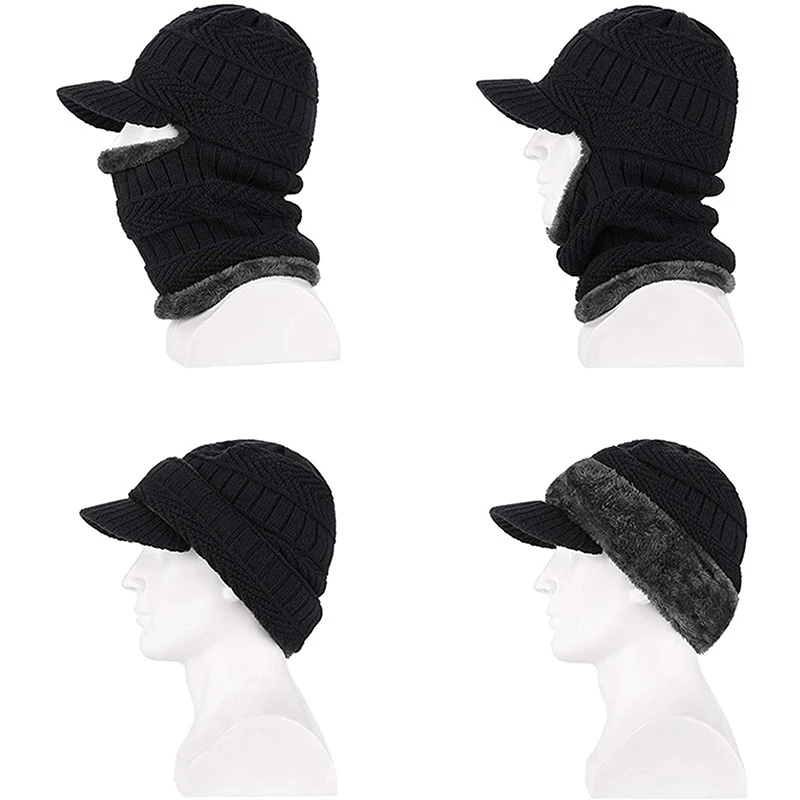 Winter Hat Thermal Knit Cap Men Women Warm Scarf All-in-one Thickened Hat Gloves Outdoor Cycling Running Neck Protect Caps