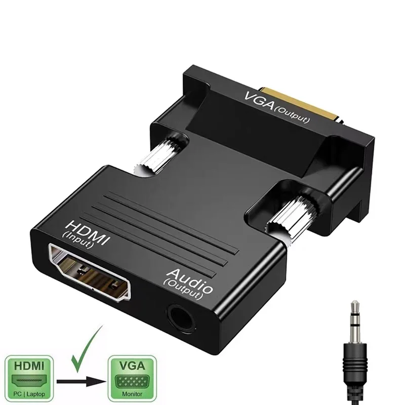 

HDMI-compatible Female To VGA Male Converter Adapter with 3.5mm Audio Cable for PS4 Monitor Projector PC Laptop 1080P HD To VGA