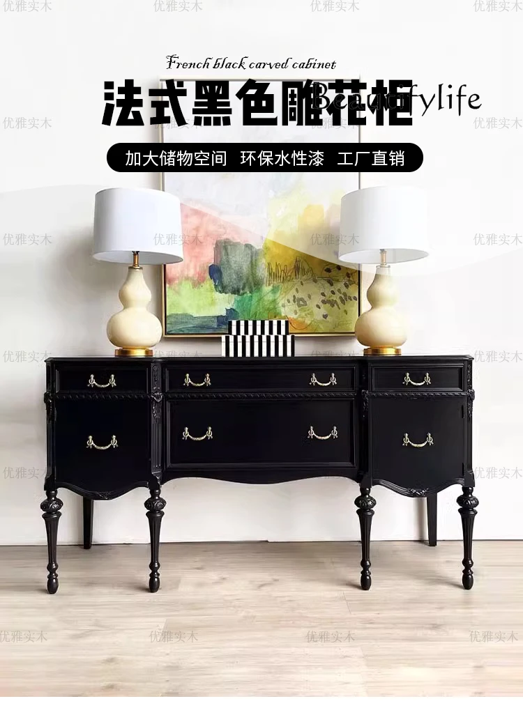 خزانة الشرفة الخشبية الصلبة الفرنسية الرجعية، خزانة جانبية لتناول الطعام العتيقة، خزانة جانبية لتناول الطعام منحوتة لغرفة المعيشة الأمريكية #5