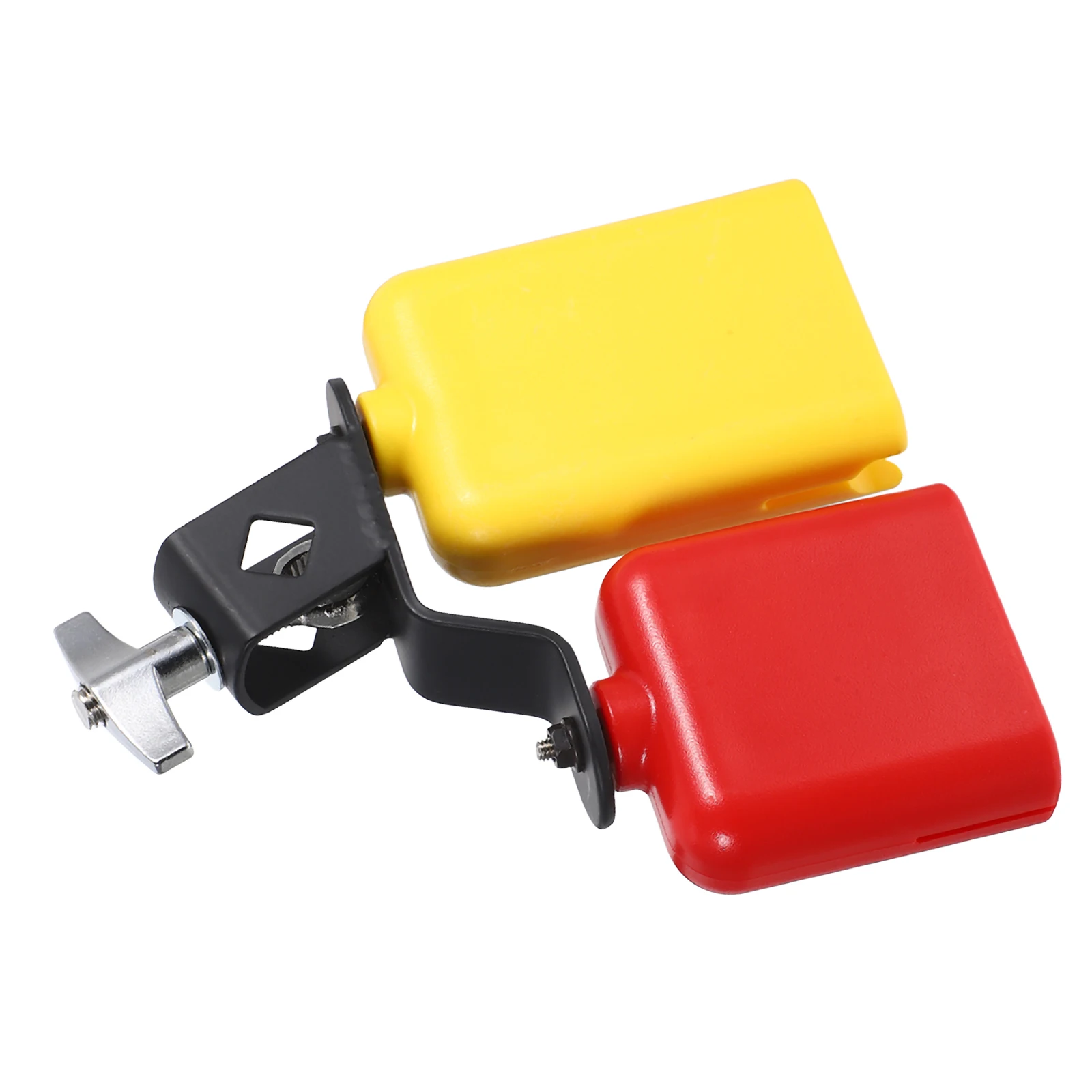 

Percussion Double Sambago Bell Plastic Clapper Bicolor Dual Mounted Zinc Alloy High Low Cowbell