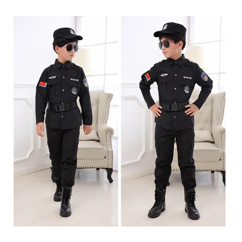 Costumes de policier cosplay pour enfants, fête de Noël, carnaval, uniforme de police, vêtements de policier de l'armée d'Halloween pour garçons, coffret cadeau pour enfants