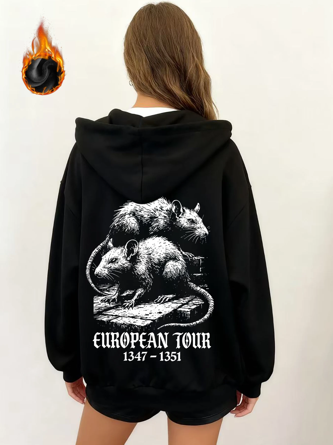 

Winter Y2k Gothic print thick heavy velvet black hooded zipper jacket slim temperament women's jacket casual lazy commuter style